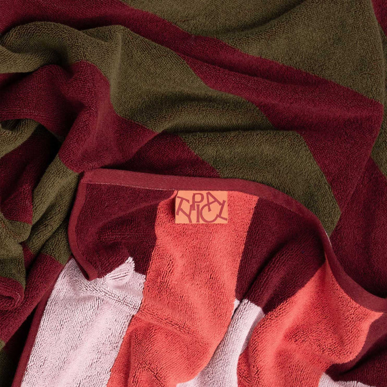 Typical Bath Towel - Offset Stripe Petal Pink, Cabernet Burgundy and Moss Green
