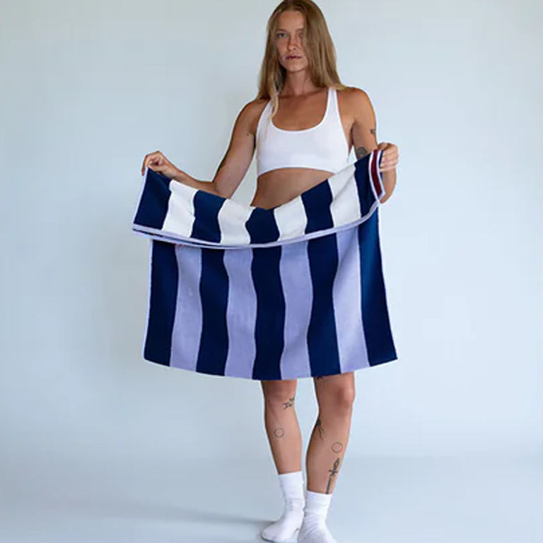 Typical Bath Towel - Offset Stripe Studio Navy, Lilac and Workshop White