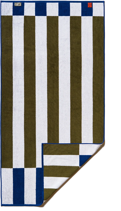 Typical Bath Towel - Offset Stripe Studio Navy, Moss Green and Workshop White