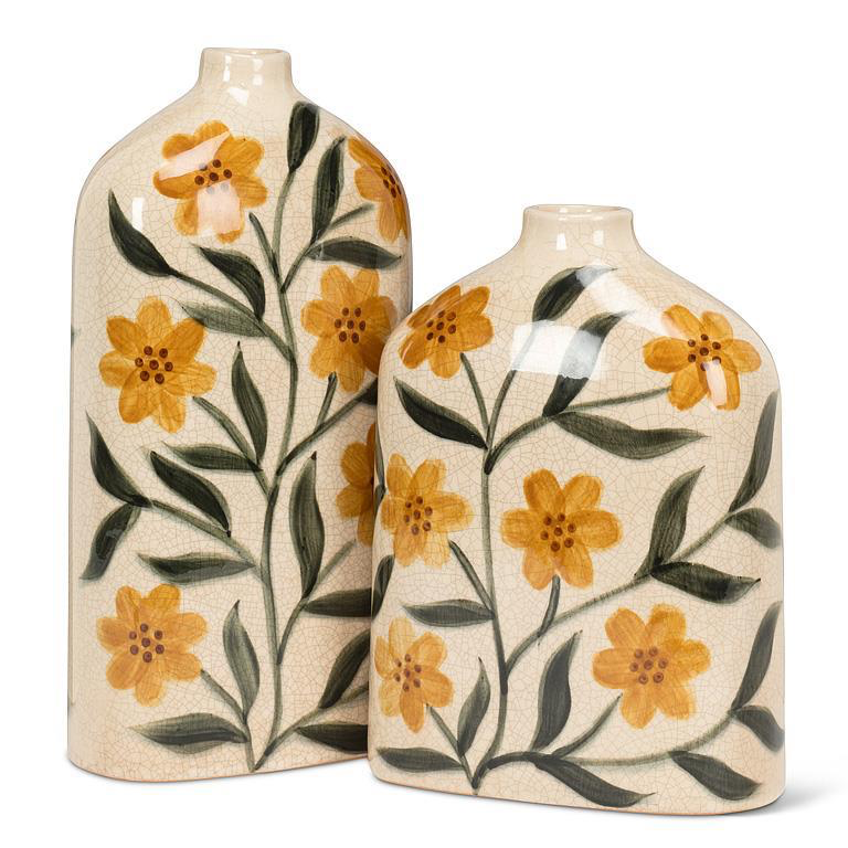 Abbott Flat Vase 12" - Yellow Floral
