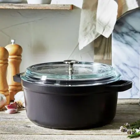 STAUB Cast Iron Round Cocotte - 4 Qt. with Glass Lid