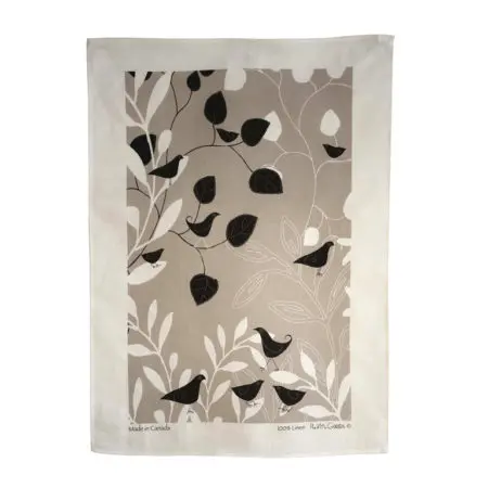 Rain Goose Tea Towel Botanical Birds Taupe