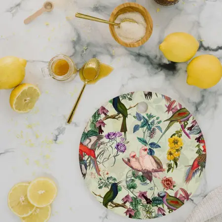 Deny Designs Round Cutting Board - Floral and Birds