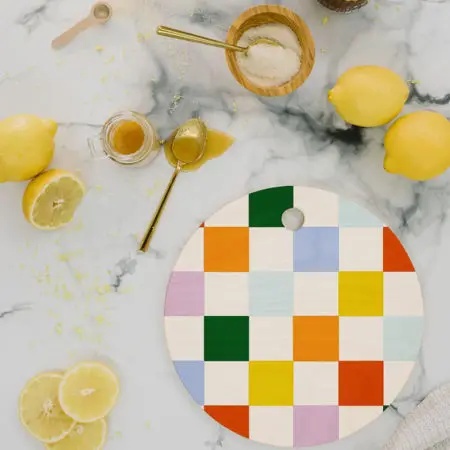 Deny Designs Round Cutting Board - Rainbow Checkerboard