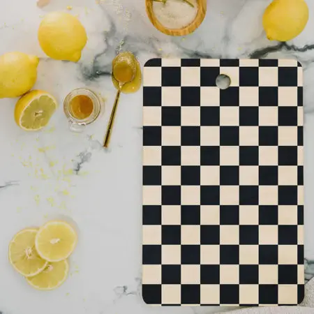 Deny Designs Rectangular Cutting Board - Black Cream Checker Pattern
