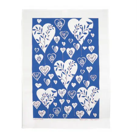 Rain Goose Tea Towel - Big Hearts Blue