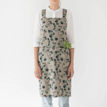 Linen Tales Crossback Apron - Eucalyptus on Natural