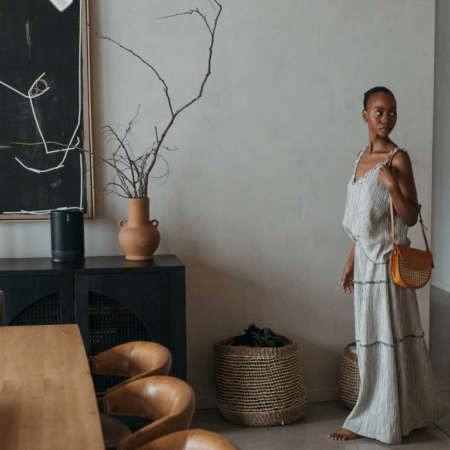 Pokoloko Leather Bag with Cane Accent - Half Moon Caramel