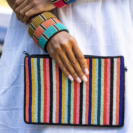 Ink&Alloy Annabella Multi-Stripe Beaded Clutch