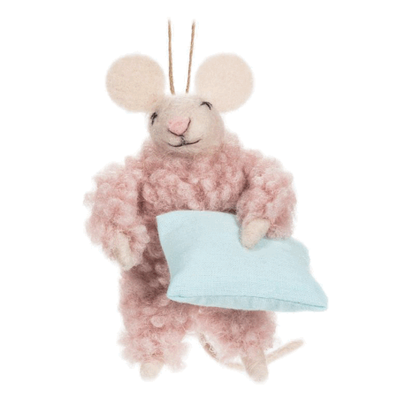 Abbott Ornament - Mouse in Pink Pjs with Pillow