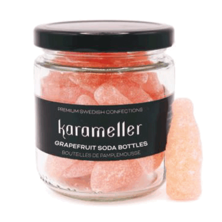 Karameller Swedish Candy Jar 200g - Grapefruit Soda Bottles