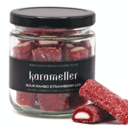 Karameller Swedish Candy Jar 200g - Sour Rambo Strawberry Log