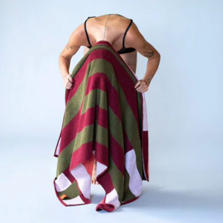 Typical Bath Towel - Offset Stripe Petal Pink, Cabernet Burgundy and Moss Green