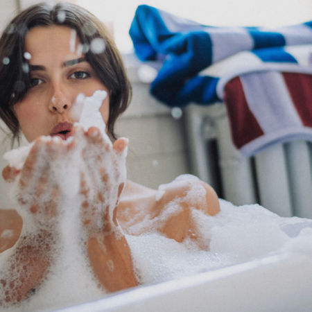 Typical Bath Towel - Offset Stripe Studio Navy, Lilac and Workshop White