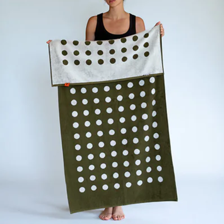 Typical Bath Towel - Polka Dot Moss Green and Ceramic Clay