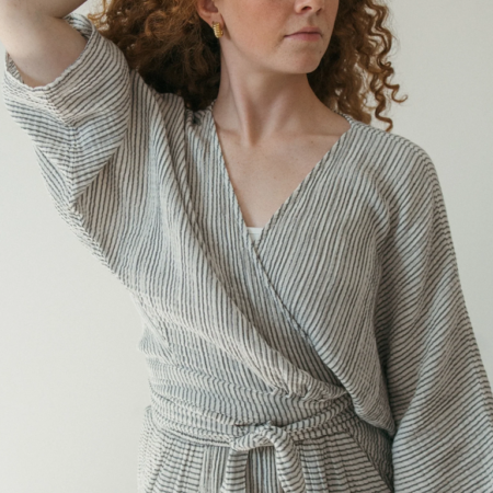 Pokoloko Crinkle Balloon Sleeve Top - Striped