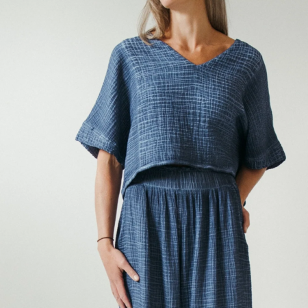 Pokoloko Crinkle Crop Top - Denim