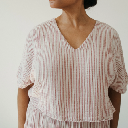 Pokoloko Crinkle Crop Top - Striped Red