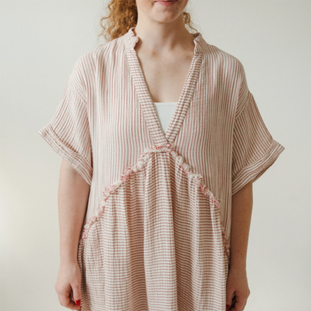 Pokoloko Crinkle Ruffled V Dress - Striped Red