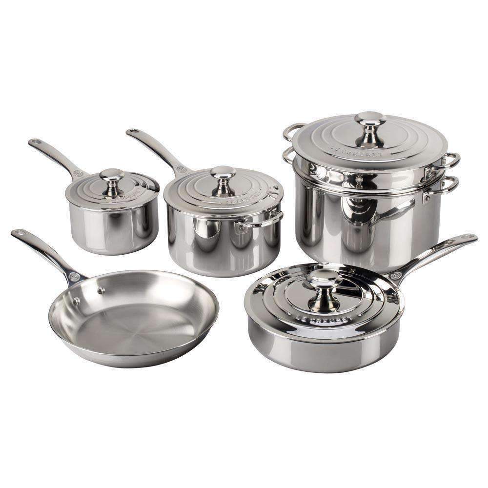 Le Creuset 10 Piece Stainless Steel Cookware Set | Bradshaws and Le Creuset Stainless Steel Cookware