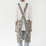 Linen Tales Crossback Apron - Eucalyptus on Natural - Image 3