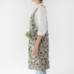 Linen Tales Crossback Apron - Eucalyptus on Natural - Image 2