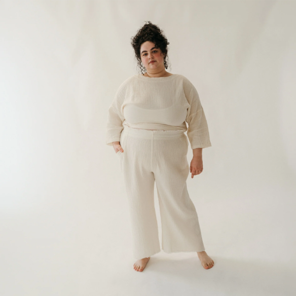 Pokoloko Crinkle Palazzo Pants Plus - Cream - Image 3
