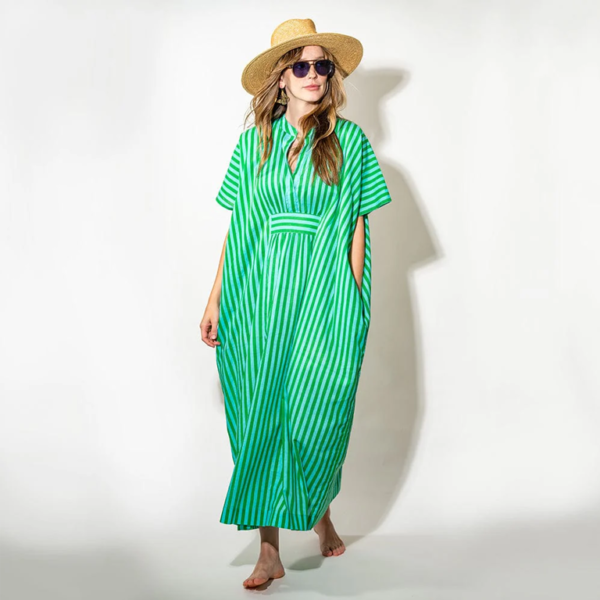 Ink&Alloy Margaret Kaftan - Green and Blue Stripe