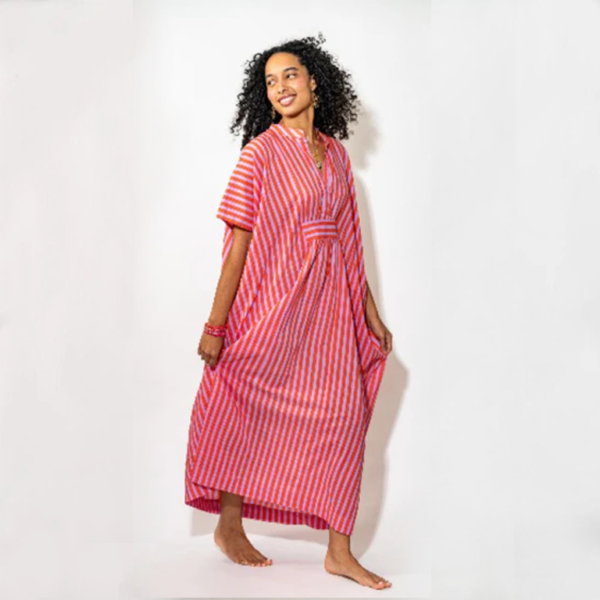 Ink&Alloy Margaret Kaftan - Red and Purple Stripe