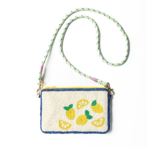 Ink&Alloy Leila Seed Bead Clutch With Strap - Lemons