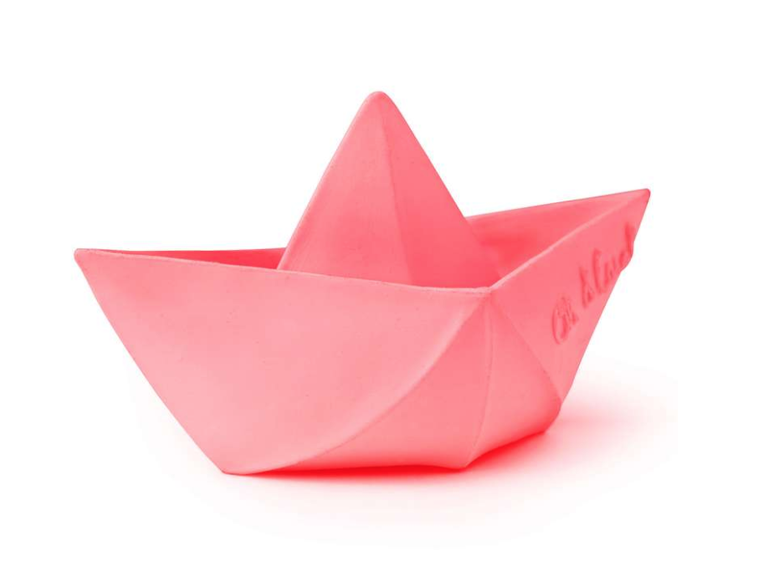 Oli&Carol Teether and Bath Toy Origami Boat - Pink