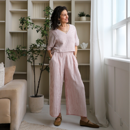Pokoloko Crinkle Palazzo Pants - Striped Red