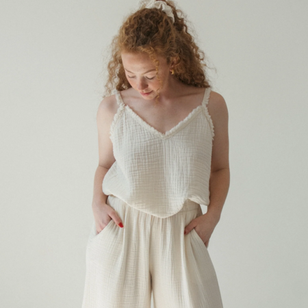 Pokoloko Crinkle Strappy Top - Cream