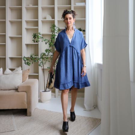 Pokoloko Crinkle Ruffled V Dress - Denim