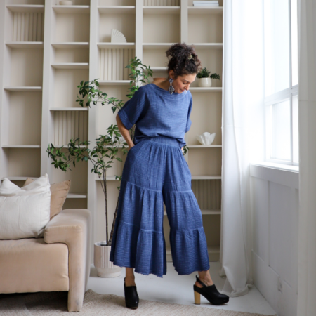 Pokoloko Crinkle Skirt Pants - Denim