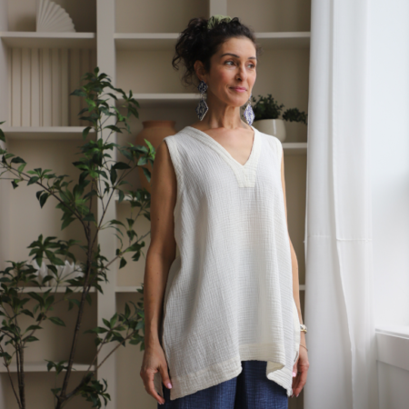 Pokoloko Crinkle Tunic Top - Cream