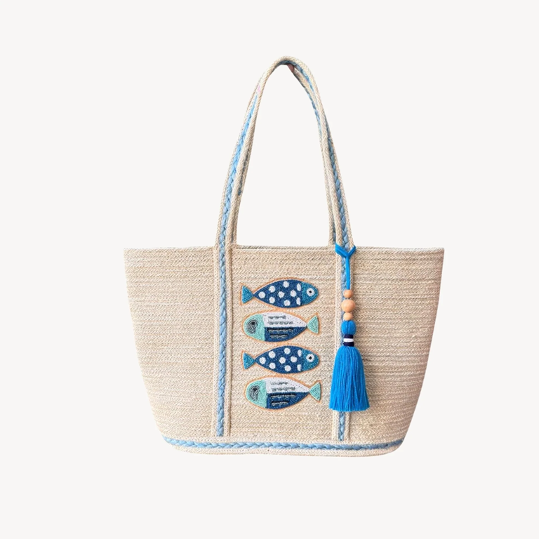 Pokoloko Jute Bag - Beaded Fish with Tassel - Image 2